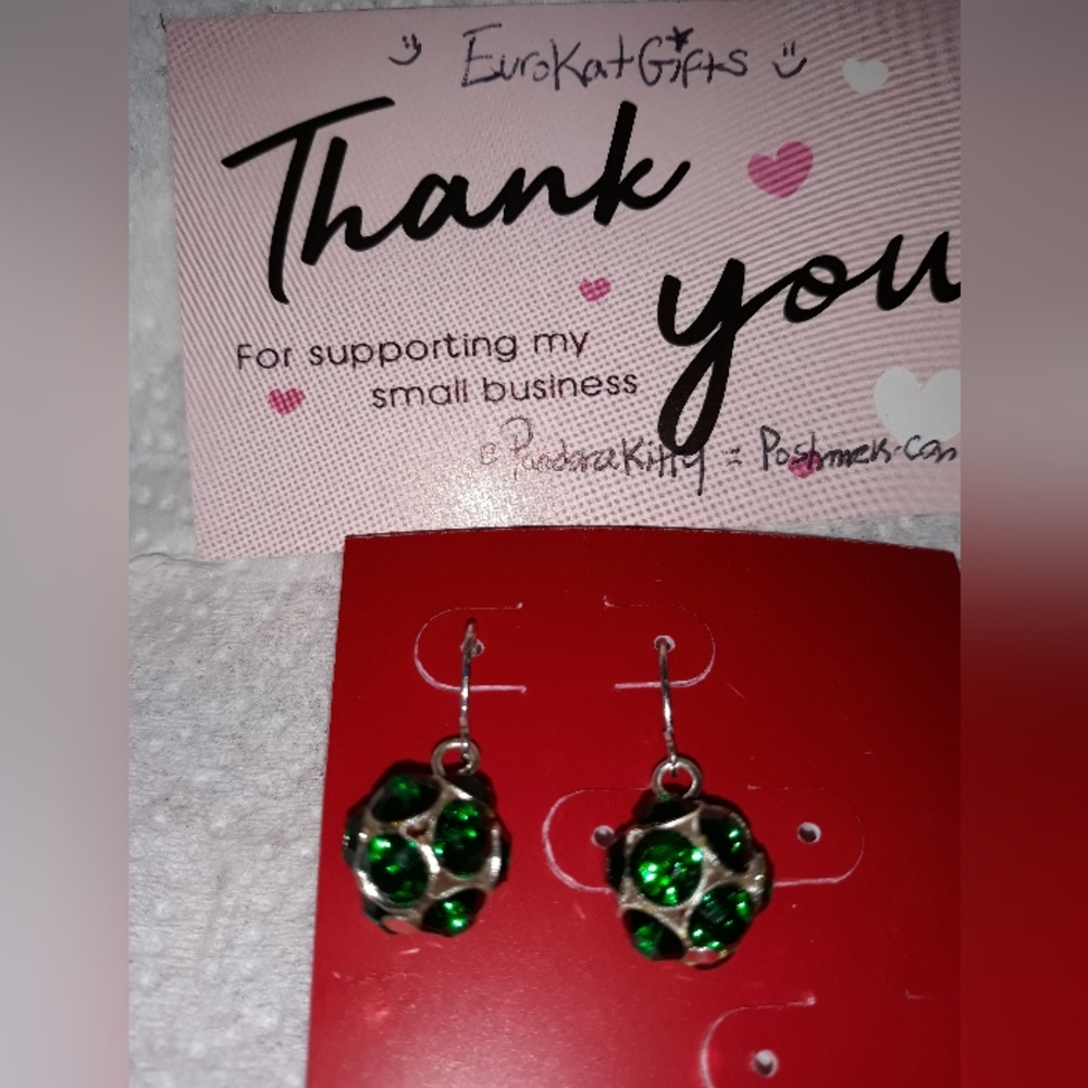 NEW Colorful GREEN Crystal Disco Ball Dangle Earrings  green crystals NWT